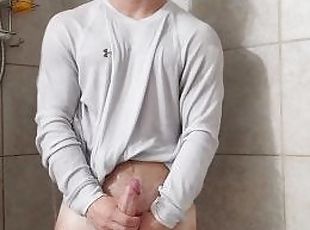 Hot stud wet T-shirt Jerk off - Hot cumshot ending