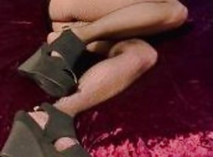 BEST MILF FEET TEASE!! Sexy fishnet strip tease!!