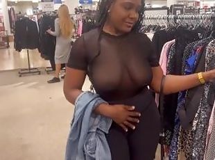 Wearing a see through shirt at the mall