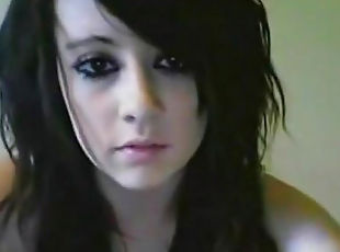 Dark-haired emo is poking her shaved pussy