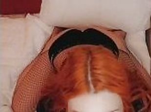 Petite Redhead In Fishnets Dildo Sucking Spit Fetish