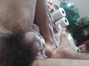 Hairy boy full of cum and food