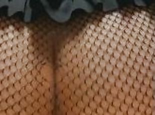 Fishnet girl with big ass rides toy