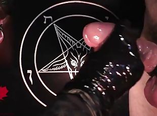 Handjob in latex gloves - a tribute to Baphomet