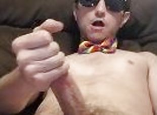 Getting naked and jerking off in sunglasses and bowtie