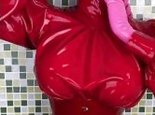 mandi, payu-dara-besar, amateur, perempuan-jelita, gila, berahi, keriting, fetish, mandi-shower, latex