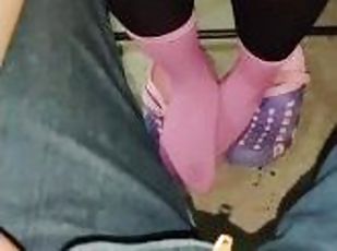 Blowjob and footjob in pink socks ????