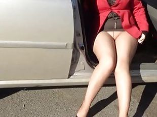 en-plein-air, collants, public, amateur, milf, voiture, pieds, jupe-en-l’air, solo, clignotant