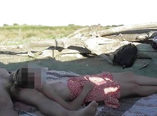 French teacher Blowjob Amateur on Nude Beach public to stranger with Cumshot People caught us P1