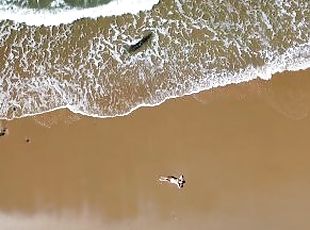 Relaxing drone footage waves crashing naked public exposure Marilyn Merlot Beach