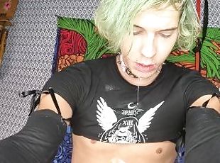 Slutty Femboy Cums Hard on Machine Dick