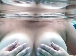 Big natural tits under water - nipple play and teaser