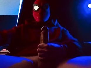 The Amazing Horny Spider Man’s Adventure at Home Vacation Jerking off hard Cock then Cumshot