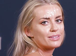 Decorate Her Face with Facial Cumshot - blonde slut fucked by older dude
